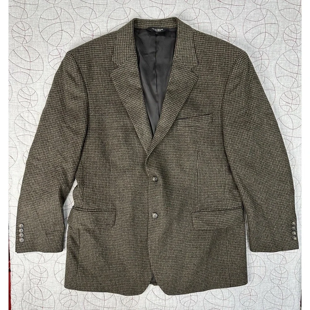 Jos. A. Bank Blazer 100% Camel Hair Mens 40R Brown Black Houndstooth Sports Coat